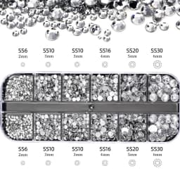 2400pcs+ Shiny Clear Crystal Gems Nail Rhinestones 1.5-4mm Mixed Round Glass Stone Flatback Nail Charms 12grids Nail Diamond DIY