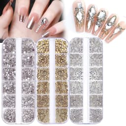 2400pcs+ Shiny Clear Crystal Gems Nail Rhinestones 1.5-4mm Mixed Round Glass Stone Flatback Nail Charms 12grids Nail Diamond DIY