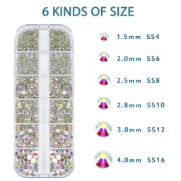 2400pcs+ Shiny Clear Crystal Gems Nail Rhinestones 1.5-4mm Mixed Round Glass Stone Flatback Nail Charms 12grids Nail Diamond DIY