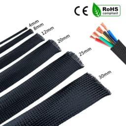 1/5/10M Black Insulated Braid Sleeving 6/8/10/30mm Tight PET Wire Cable Gland Protection Cable Sleeve Flame Retardant Nylon Tube