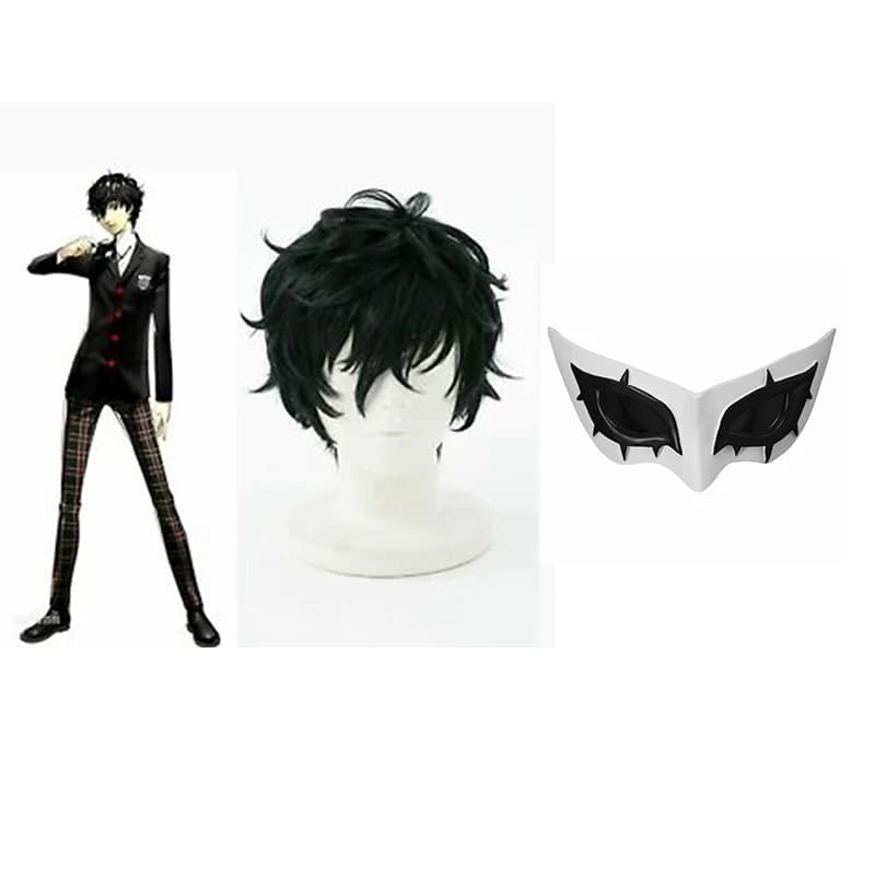 P5 Persona 5 Cosplay Kurusu Akira Joker Cosplay Wig Mask Hair wig + Mask Halloween Party Role Cosplay Costume 2 PCS Set