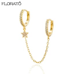 1PCS Double Hoop Earring with Chain 925 Sterling Silver Ear Needle Crystal Huggie Earrings Party Jewelry Piercing Earlobe Hoops