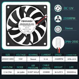 YOUNUON 80MM Fan 5V USB Fan 80x80x10mm 8cm DC 5V 12V 24V 8010 Fan Brushless Cooling Cooler PC Fan Computer Case Fan Cooler