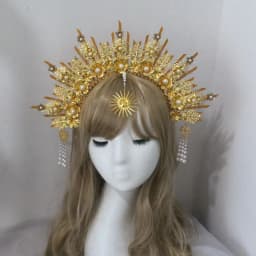 Lolita KC Gold Halo Headband Sun Godmother's Crown Tiaras Headpiece Virgin Mary Gothic Headwear Fairy Goddess Hair Accessories