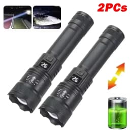 High Strong Power Led Flashlights 300000LM Tactical Torch with Display Light USB Charging Camping Fishing Defensa Zoom Lantern