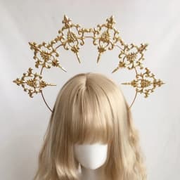 Gothic Lolita Feather Wings Goddess Church Pope Golden Hair Ornament Devil Gorgeous Vintage Virgin Mary Tiara Headwear