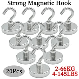 10/20Pcs Super Strong Neodymium Powerful Magnetic Hooks Ring Metal Magnet with Curved Hook Hanger for Hanging,Fridge,Wall,Key