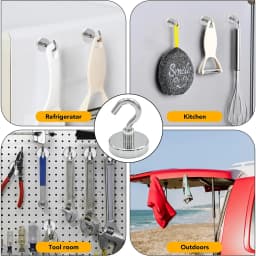10/20Pcs Super Strong Neodymium Powerful Magnetic Hooks Ring Metal Magnet with Curved Hook Hanger for Hanging,Fridge,Wall,Key