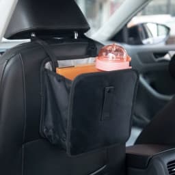 1pc Durable polyester fiber car trash can - Multi-functional folding hanging storage bag, zipper compartment, practical design