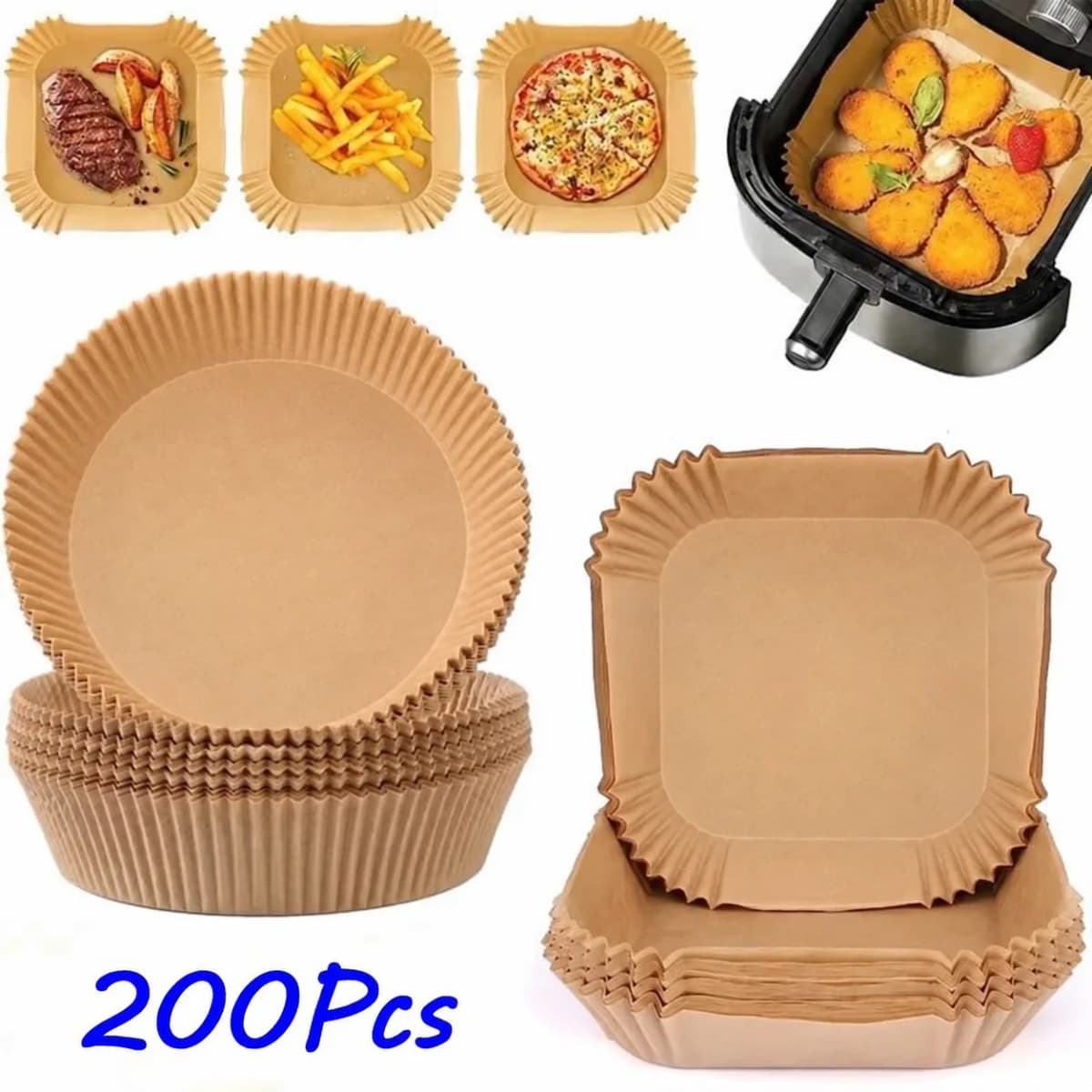 50/100/200Pcs Air Fryer Baking Paper Non-Stick Airfryer Baking Papers Round Air-Fryer Paper Liners Paper Kitchen Accessories
