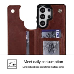 Wallet Double Button Flip Leather Case For Samsung Galaxy S26 Ultra S25 Edge S24 FE S23 A15 A16 A17 A26 A35 A36 A53 A54 A55 A56