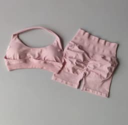 Sexy Halter Neck Beautiful Back High Waist Peach Sports Bras Shorts Suit Pilates Gathering Yoga Vest Training Fitness Bra Sets