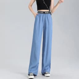 Lyocell Jeans Wide Leg Long Pants Women Straight Loose High Waist Sport Casual Pants Female Office Trousers Lady Work Wear Thin