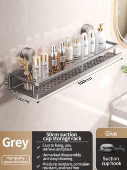 No Drill Suction Cup Suction Bathroom Rack Bathroom Shelf Toilet Space Aluminum Hanging Rack Bathroom Organizer Hang On The Wall