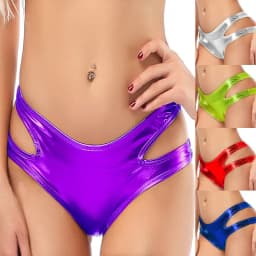 New Womens Shiny Metallic Hollow Out Briefs PU Leather Hot Shorts Underwear Rave Dance Clubwear Pole Dancing Panties Hot Sale