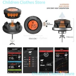 2025 Upgrade Outdoor Digital Wireless Bluetooth Dome Cooking Food Meat Thermometer for BBQ Charcoal Grill and Oven Smoker