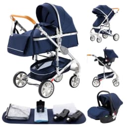 3 in 1 Baby Stroller with Car Seat and Sleeping Basket Multifunction Baby Pram Lightweight Infant Pushchair Compact Folding Pram