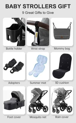 3 in 1 Baby Stroller with Car Seat and Sleeping Basket Multifunction Baby Pram Lightweight Infant Pushchair Compact Folding Pram
