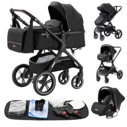 3 in 1 Baby Stroller with Car Seat and Sleeping Basket Multifunction Baby Pram Lightweight Infant Pushchair Compact Folding Pram