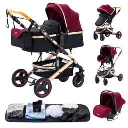 3 in 1 Baby Stroller with Car Seat and Sleeping Basket Multifunction Baby Pram Lightweight Infant Pushchair Compact Folding Pram