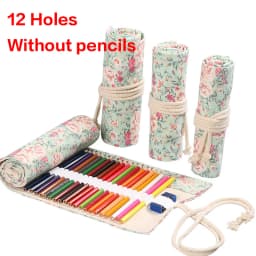12/24/36/48/72 Hole Colorful Cloth Pencil Case Antique Aesthetics Stationery Cosmetic Pencil Storage Bag Stationery Box 050045