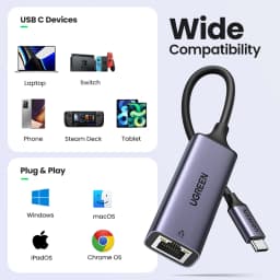 UGREEN USB Ethernet 1000Mbps USB C to RJ45 Lan Thunderbolt 3 for Laptop PC MacBook Samsung Windows Type C Network Card Internet