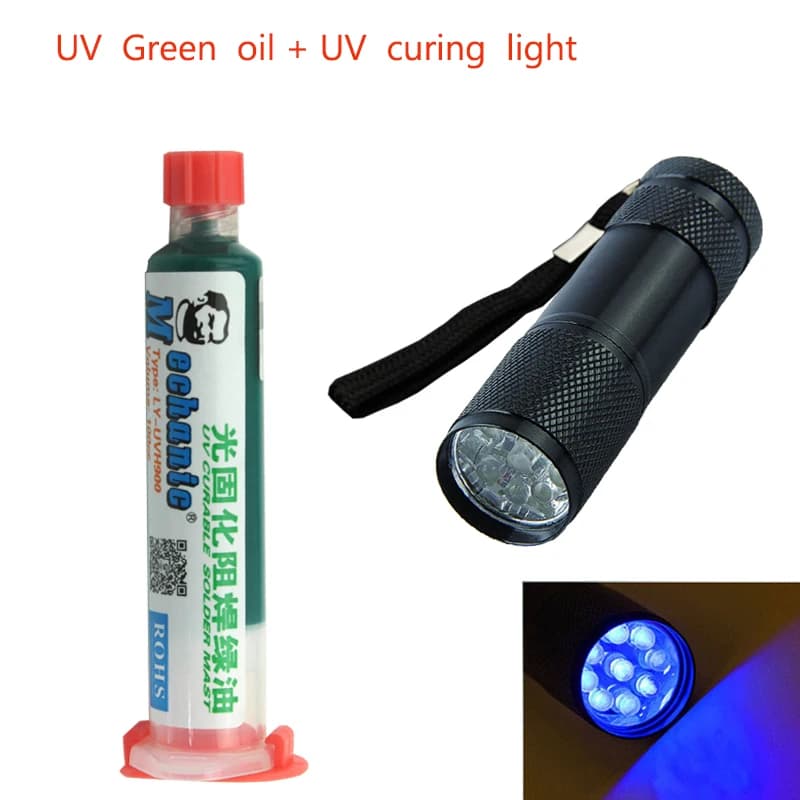 MECHANIC 10CC UV SOLDER MASK PCB BGA PAINT PREVENT CORROSIVE ARCING Soldering Welding Fluxes Oil+9led UV curing light