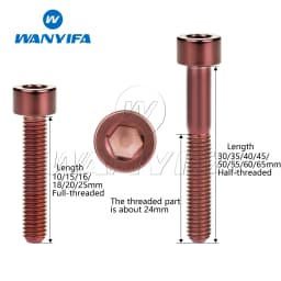 Wanyifa Titanium Ti Bolts M6 x 10 15 16 18 20 25 30 35 40 45 50 55 60 65mm Screw for Bicycle Headset Brake