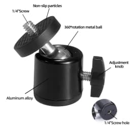 Aluminum Alloy 360° Rotatable Mini Ball Head with 1/4" Screw for DSLR Camera Tripod Phone Mount Vlog Photography