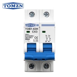 TOMZN 2P AC MCB TOB1-63 C Type 230/400V~ 50Hz/60Hz Mini Circuit Breaker 6A 10A 16A 20A 25A 32A 40A 50A 63A