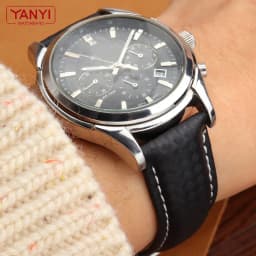 Genuine Leather Bracelet Carbon Fiber Grain Watchband 18mm 20mm Red Orange Stitching Watch Band 21mm 22mm 23mm 24mm Watch Strap