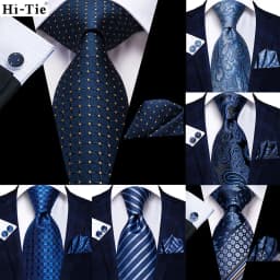 Navy Blue 63inches Mens Tie Set Extra Long Ties for Men Handkerchief Woven Classic Mens 160cm Necktie Pocket Square