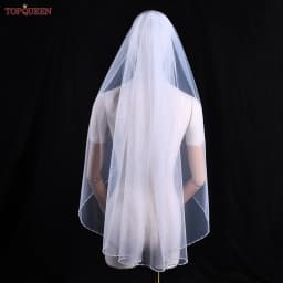 TOPQUEEN V107 Long Bridal Veils Crystal Beaded Wedding Veil With Crystal Edge 1 Tier Super Soft Bride To Be Veil Short