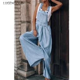 Women Denim Overalls Loose Jumpsuits Wide-leg Summer Female New Pocket High Waist Street Fashion Hole Casual Suspenders