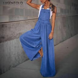 Women Denim Overalls Loose Jumpsuits Wide-leg Summer Female New Pocket High Waist Street Fashion Hole Casual Suspenders