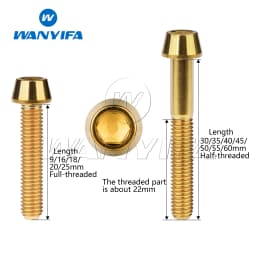 Wanyifa Titanium Bolt M5 x 9 16 18 20 25 30 35 40 45 50 55 60mm Allen Key Taper Head Bolt Screw for Bicycle Stem Seatpost