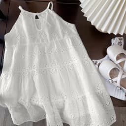 Bear Leader Cut-out Design Girl's Dress 2026 Summer Little Girl Fashion Sling White Holiday Medium Length Vest Dress Girls Dress