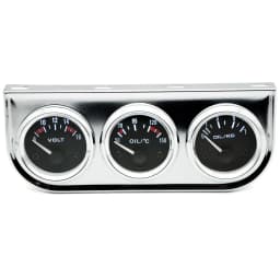 Oil Temp Oil Pressure Volt Gauge 52mm 3 in 1 Triple Gauge Kit Black/Chrome Bezel Black/White Face With Temp&Pressure Sensor
