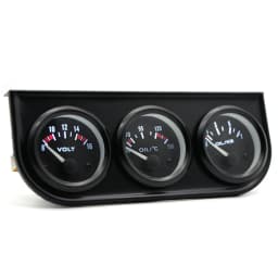 Oil Temp Oil Pressure Volt Gauge 52mm 3 in 1 Triple Gauge Kit Black/Chrome Bezel Black/White Face With Temp&Pressure Sensor