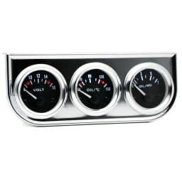 Oil Temp Oil Pressure Volt Gauge 52mm 3 in 1 Triple Gauge Kit Black/Chrome Bezel Black/White Face With Temp&Pressure Sensor