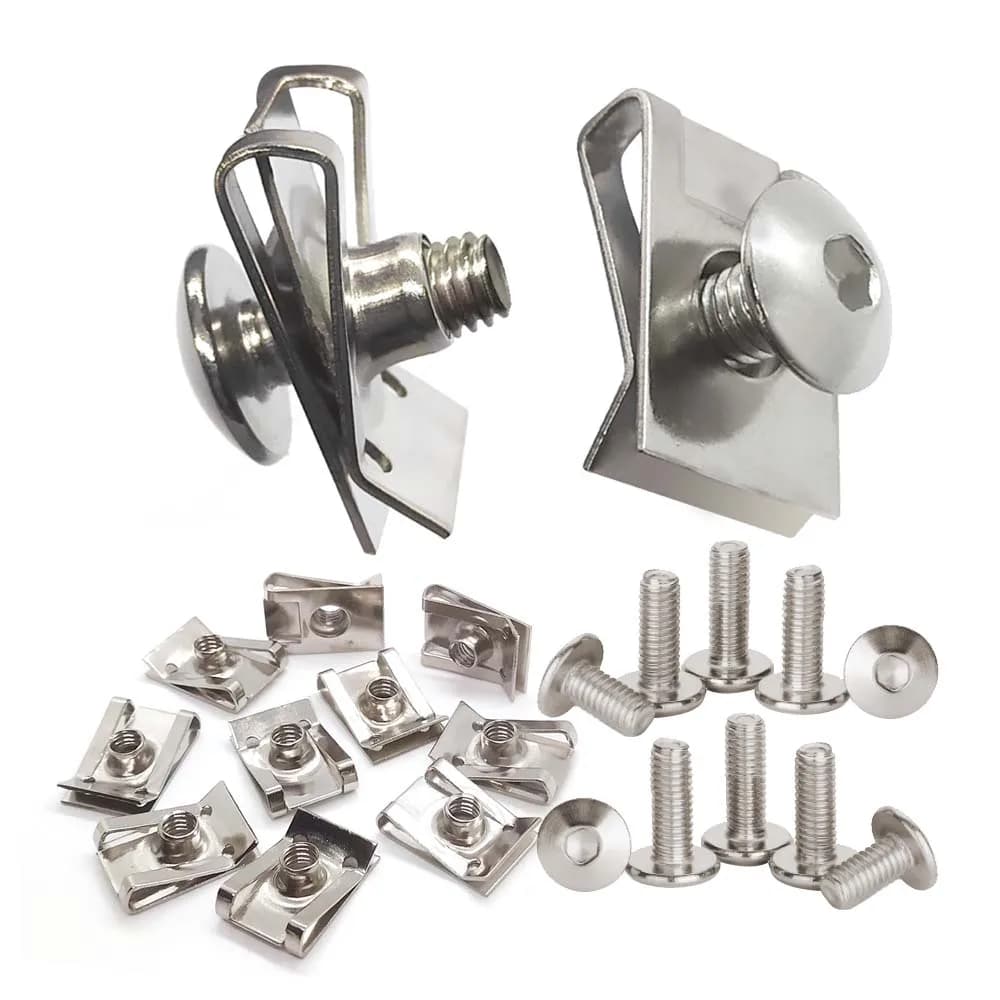 10 Sets 304 Stainless Steel U Type Clips Thread M6 M5 M4 5mm 6mm 4mm Reed Nuts and Bolts Screws for Car Motorcycle Scooter ATV