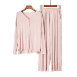 Japanese New Style Cotton Pajamas Suit Ladies Spring And Autumn Cardigan Solid Color Long-sleeved Trousers Home Service Suit