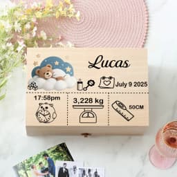 Custom Baby Wooden Memory Box Newbron Shower Gift Personalized Infant Keepsake Box Baby Birth Stats Box Umbilical Cord Box