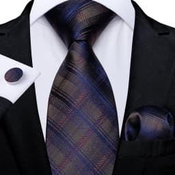 Luxury Blue Plaid Dot Ties For Men Solid Wedding Accessories Neck Tie Handkerchief Cufflinks Set Gravatas Mens Gift DiBanGu