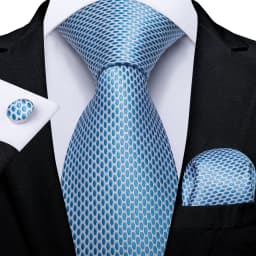 Luxury Blue Plaid Dot Ties For Men Solid Wedding Accessories Neck Tie Handkerchief Cufflinks Set Gravatas Mens Gift DiBanGu