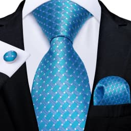 Luxury Blue Plaid Dot Ties For Men Solid Wedding Accessories Neck Tie Handkerchief Cufflinks Set Gravatas Mens Gift DiBanGu