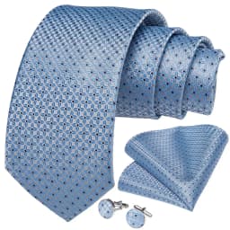 Luxury Blue Plaid Dot Ties For Men Solid Wedding Accessories Neck Tie Handkerchief Cufflinks Set Gravatas Mens Gift DiBanGu
