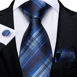 Luxury Blue Plaid Dot Ties For Men Solid Wedding Accessories Neck Tie Handkerchief Cufflinks Set Gravatas Mens Gift DiBanGu
