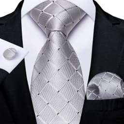 Luxury Blue Plaid Dot Ties For Men Solid Wedding Accessories Neck Tie Handkerchief Cufflinks Set Gravatas Mens Gift DiBanGu