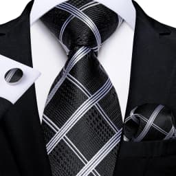 Luxury Blue Plaid Dot Ties For Men Solid Wedding Accessories Neck Tie Handkerchief Cufflinks Set Gravatas Mens Gift DiBanGu